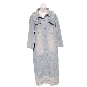 Full length denim blue jean jacket